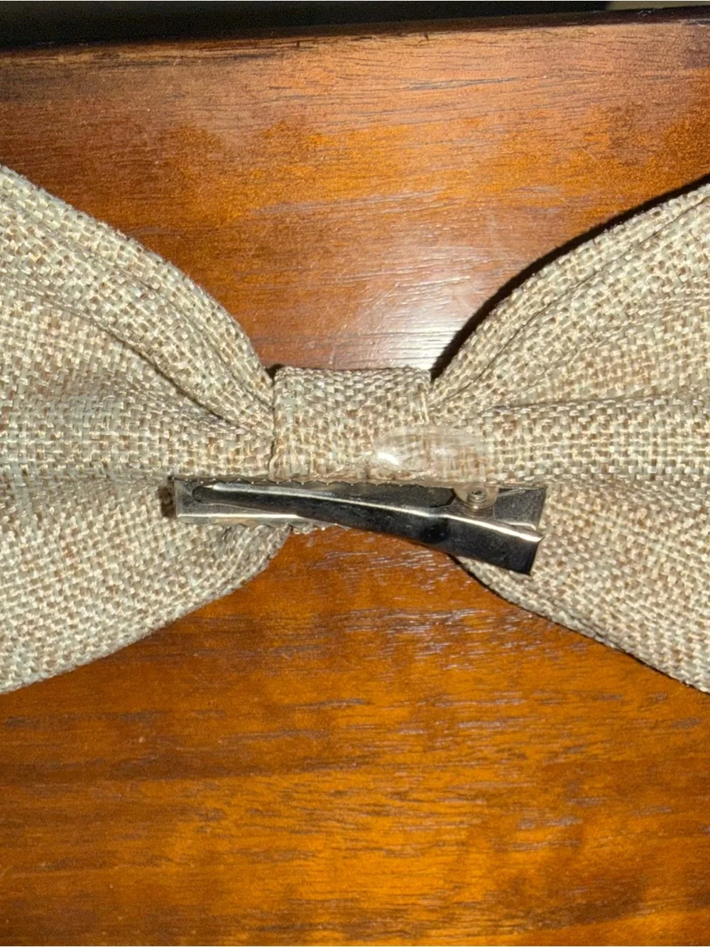 Textured Beige Linen Bow Tie